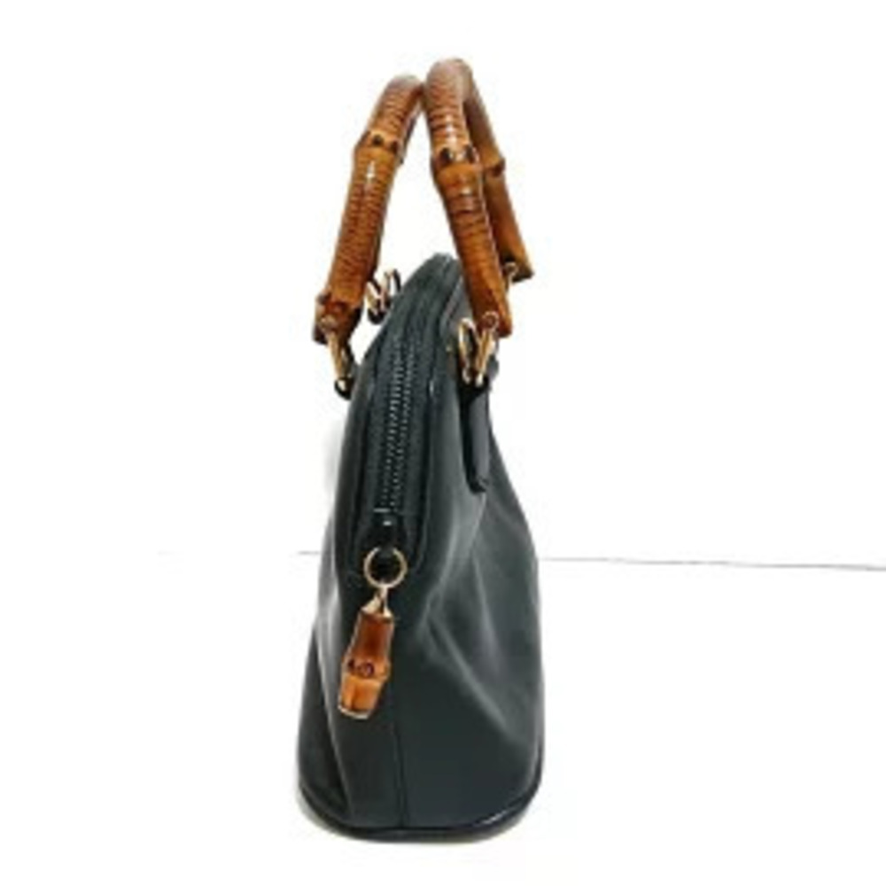 Gucci Bamboo Handbag Bag Black Brown Leather Wood